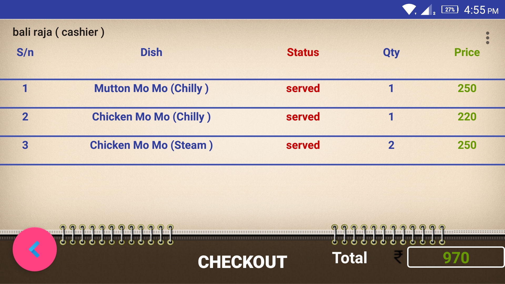 Cashier panel